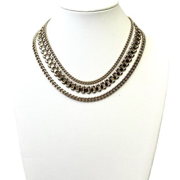 Vintage Coro Signed Necklace Three Strand Choker Gold Tone Center Book Chain 14” - Picture 5 of 8